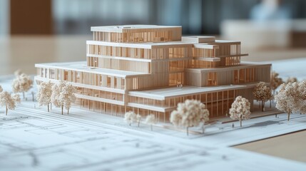 Poster - Architectural model showcase modern office building design concept indoor setting close-up view innovative structure