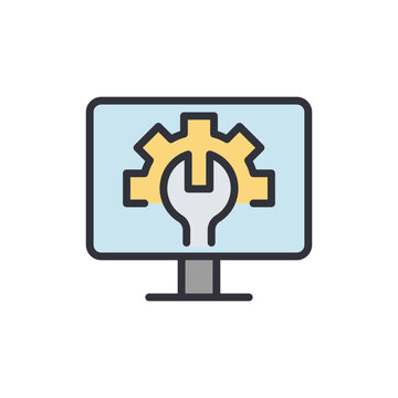 Computer engineering colored icons, minimalist vector illustration ,simple transparent graphic element .Isolated on white background