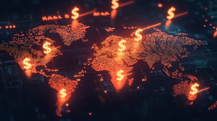 Poster - global financial trends mapping world map visualization digital data analysis high-tech environment 