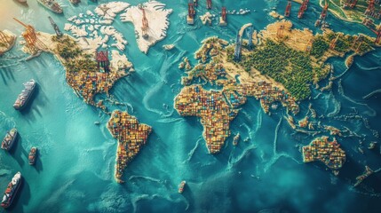 Poster - Global trade flow visualization world map digital art ocean environment aerial view economic insights