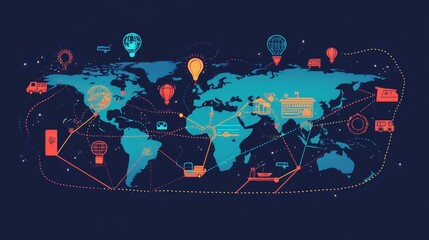 Poster - Global logistics network mapping digital illustration high-tech environment aerial view transportation concept