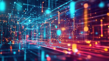 Fototapete - Dynamic digital data flow virtual space abstract visualization futuristic theme 3d perspective digital innovation