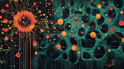 Poster - Dynamic solar energy visualization digital art studio infographic abstract space close-up renewable energy concept