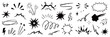 © Polina Tomtosova - Line speed cartoon effect, boom explosive motion line element set. Comic boom burst, explosive smoke, line speed cartoon vector icon. Hand drawn sketch doodle action effect. Vector illustration