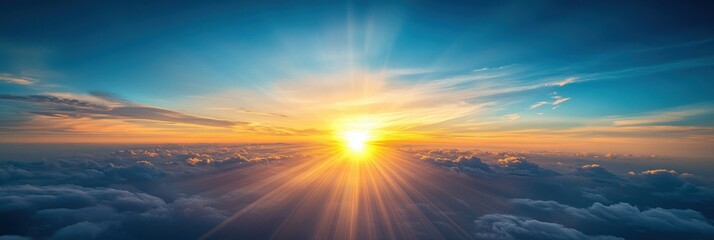 Wall Mural - Evening Sun. Stunning Summer Sunset Sky with Bright Sun and Clouds