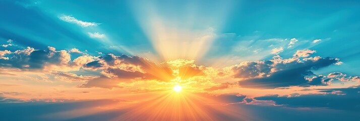 Wall Mural - Evening Sun. Stunning Sunset Sky with Vibrant Sun as a Background