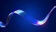 © Adobe worker  - 3d abstract liquid glass transparent ribbon wave line on dark blue background. Render gradient water tape, fluid flow curve shape with flare and light refraction on neon black bg.crystal, curve, effec