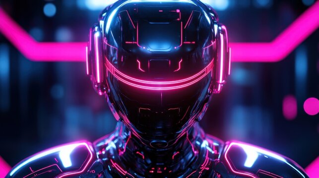 Neon-lit Futuristic Cyborg Portrait: A Digital Art Masterpiece