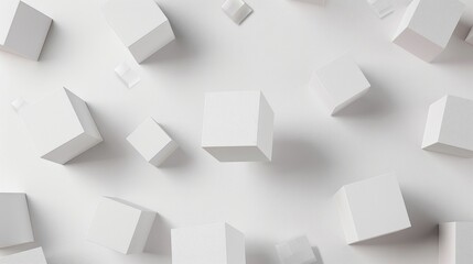 Poster - A captivating image of white boxes in various sizes appearing to float on a clean surface, creating a striking minimalistic and modern aesthetic.