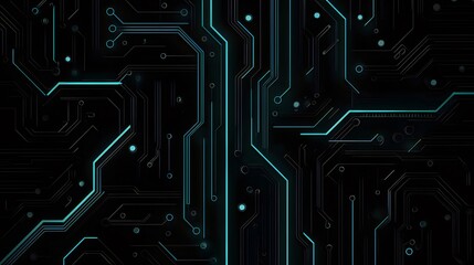 Aufkleber - 青色と黄色の光る回路基板が黒色の背景に輝き 未来的なテクノロジーデザイン