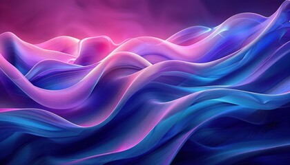 Poster - flowing smooth colorful fabric waves in shades of blue and pink with soft glowing light creating a dreamy calm atmosphere