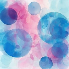 Poster - abstract composition of translucent overlapping circles in varying shades of blue and pink with soft blending and organic fluid textures evoking calmness and serenity