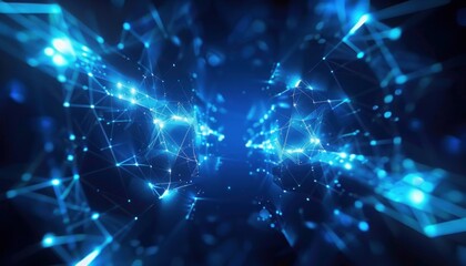Fototapete - abstract digital network of glowing blue interconnected points and lines creating a futuristic and dynamic visual effect conveying technology and connectivity