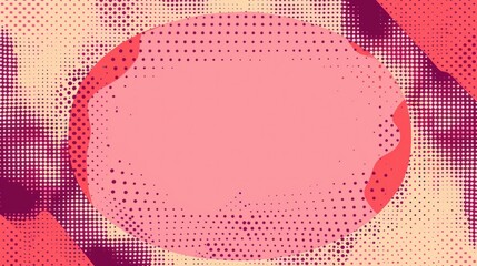 Poster - Abstract composition with large pink oval shape surrounded by red and beige halftone dot patterns conveying dynamic and vibrant energy
