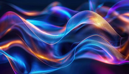 Leinwandbilder - Abstract smooth flowing ribbons of glowing vibrant blue, purple, and orange light waves creating a dynamic and mesmerizing visual effect with a sense of fluidity and energy