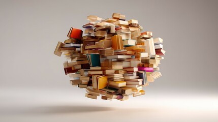 Poster - Floating sphere composed of clustered books.