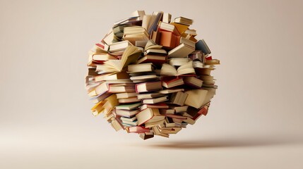 Poster - Sphere of stacked books, various colors and sizes.