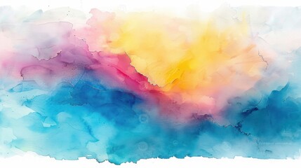 Poster - abstract watercolor painting with vibrant blue, pink, and yellow hues blending smoothly to create a 