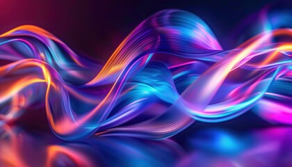 Leinwandbilder - vibrant flowing ribbons of light in blue, purple, and orange hues creating a dynamic and mesmerizing wave pattern with smooth reflective surface, evoking energy and fluidity