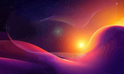 Poster - Futuristic Energy Flow Lines in Sunlit Starry Sky - Minimalist Tech Astronomy Vector