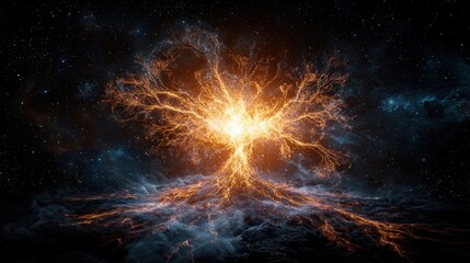 Fototapete - Cosmic explosion of radiant energy in space digital art illuminated universe awe-inspiring view
