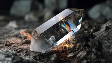 Poster - Beautiful crystal resting on a natural rock surface highlighting its unique texture and surrounding environment