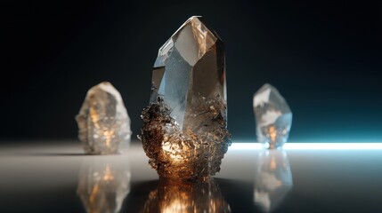 Poster - Dazzling diamond placed on a reflective surface creating stunning light reflections and eye-catching visuals