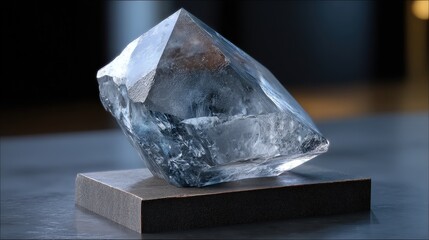 Poster - Exquisite diamond resting elegantly on a smooth table surface showcasing its brilliance and radiant beauty