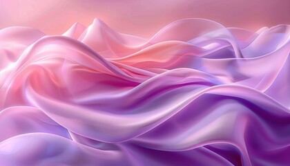Poster - soft flowing translucent fabric folds in gentle pastel shades of pink and purple creating a smooth wave-like abstract landscape with a calm and serene mood