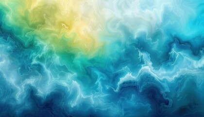 Leinwandbilder - abstract flowing liquid pattern with swirling waves in blue, teal, green, and yellow tones creating a dynamic and calming oceanic atmosphere