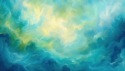 Leinwandbilder - abstract swirling ocean and sky mixture with flowing turquoise, blue, and light yellow hues evoking calm and ethereal atmosphere