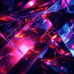 Aufkleber - abstract composition of intersecting glossy geometric shapes with vibrant neon reflections in purple, pink, blue, and red hues creating a dynamic and futuristic atmosphere