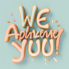 Poster - Colorful three-dimensional text saying 'We appreciate you!' with playful design and orange shadows on light blue background, conveying gratitude and positivity