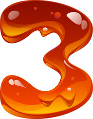 Fototapete - Sweet honey font, amber alphabet digit 3 three. Sweet honey typeface cartoon figure, tasty caramel type digit. Yellow candy kids ABC font number or liquid amber flow alphabet typeface numeral symbol