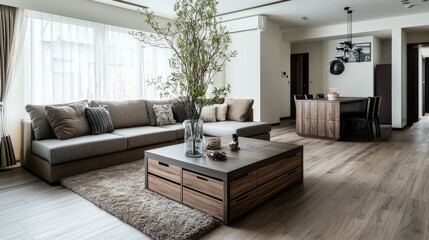 Poster - Modern living room storage solutions creating a stylish cozy and functional home interior design