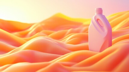 Leinwandbilder - Pastel pink bottle on a coral surface, abstract design.