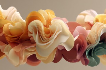Fototapete - Abstract flow of gentle pastel waves in shades of light yellow, orange, red and green in a smooth movement