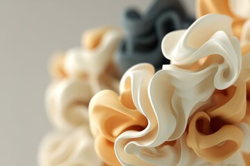 Fototapete - Elegant Abstract Pastel Sculpture with Creamy White, Soft Yellow, and Muted Gray Flowing Swirls