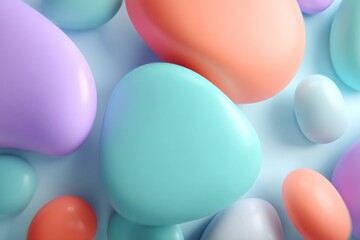 Fototapete - Abstract pastel pebble shapes creating a soothing, dreamy background with soft shadows and clean, modern design elements.