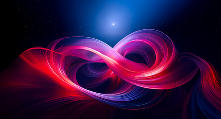 Fototapete - Abstract image of vibrant red and blue light forming an infinity symbol against a dark background.  A bright star-like element is positioned above the central point of the symbol.