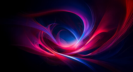Fototapete - Abstract swirling light forms in vibrant red, blue, and purple hues against a dark background.  The image evokes feelings of energy and movement.