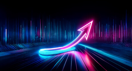 Aufkleber - glowing neon arrow ascends against a backdrop of vibrant, dynamic light streaks, symbolizing growth 