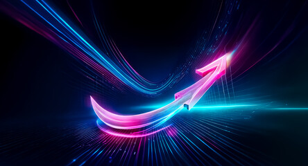 Aufkleber - abstract glowing arrow soaring through a dark, futuristic space, leaving a vibrant trail of light. p