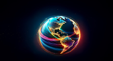 Aufkleber - a vibrant, stylized earth glows with colorful energy streams, swirling around its continents. the da