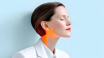 Poster - surreal portrait, glowing skin gradient, soft neon hues, cinematic lighting, artistic composition, dreamlike beauty, high-resolution, moody elegance, contemporary art, ethereal glow, futuristic