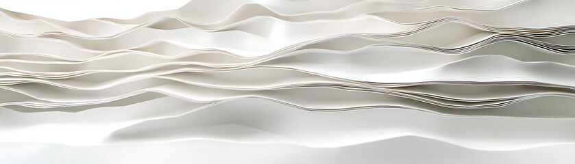 Poster - Artistic wave patterns abstract design paper texture minimalist. Elegant white floral wall art indoor gallery 3d texture display modern design close-up aesthetic appeal.