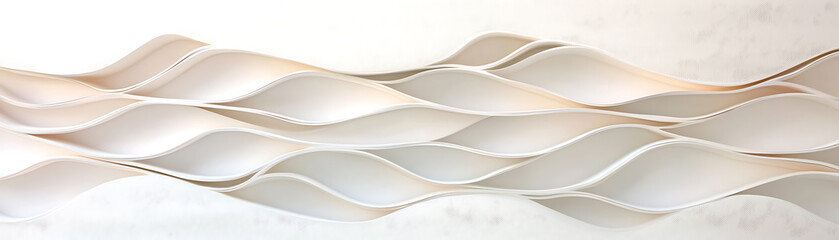 Poster - Artistic wave patterns abstract design paper texture minimalist. Elegant white floral wall art indoor gallery 3d texture display modern design close-up aesthetic appeal.