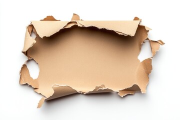 Poster - A sheet of brown paper with torn edges on a white background creating a central open space view