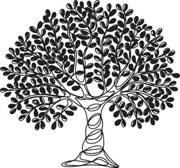 Wall Mural - a decorative black continuous line art vector illustration of an abstract tree with stylized trunk a