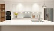 © chanwut - Sleek white marble countertop, minimalist kitchen backdrop,  modern kitchen design, empty